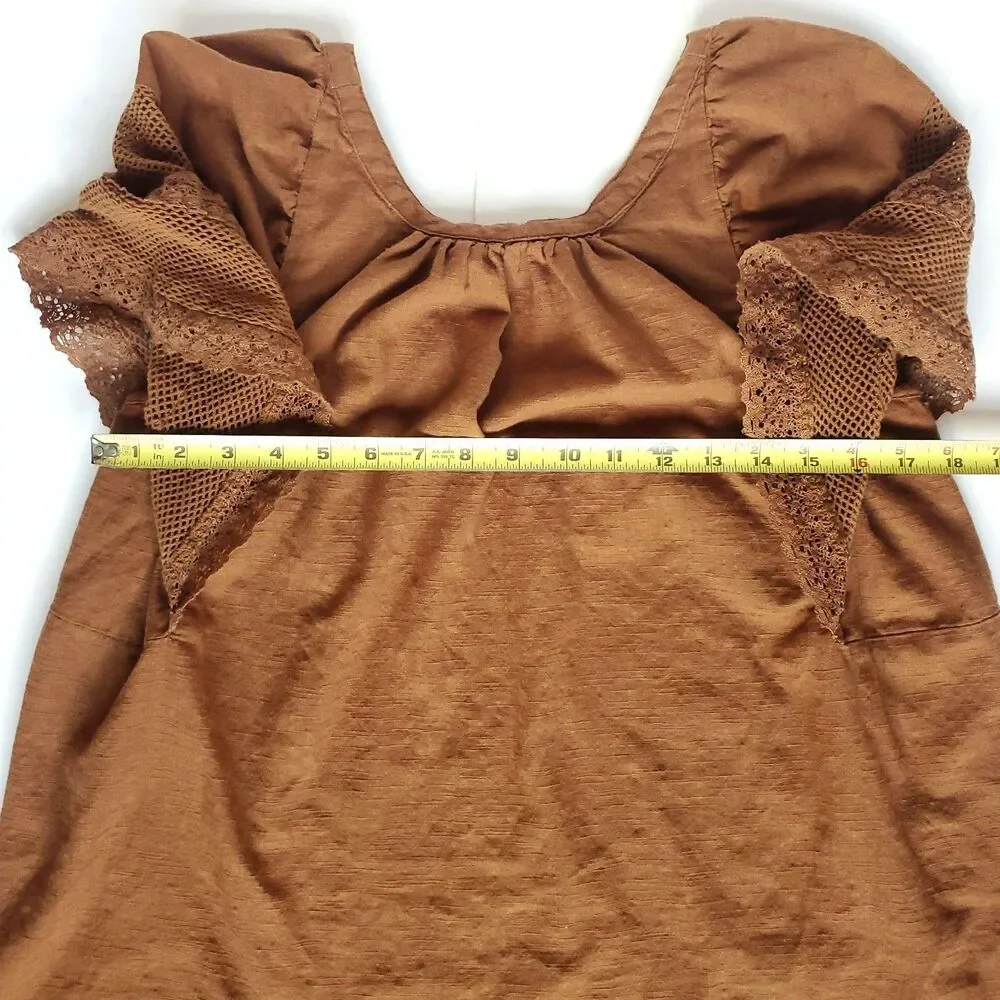 Old Navy Crochet Flutter Sleeve Top Womens M Sisal Brown Boho Chic Fairycore - Picture 9 of 9